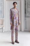 Buy_Mahima Mahajan_Lilac Satin, Organza Aariz Fanah Print Pleated Kurta And Pintuck Trouser _at_Aza_Fashions