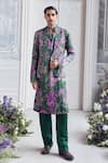 Buy_Mahima Mahajan_Green Linen, Satin Embroidery Mehtab Fanah Print Hand Bundi Kurta Set _at_Aza_Fashions