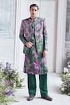 Buy_Mahima Mahajan_Green Linen, Satin Embroidery Harun Fanah Print Hand Blazer _at_Aza_Fashions