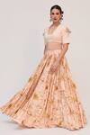 Buy_Ruchi Marodia_Peach Bamboo, Cotton, Organza Zari, Embroidery, Krishna Kamal Print Lehenga Set 