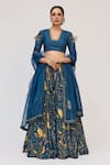 Buy_Ruchi Marodia_Blue Bamboo, Cotton, Organza Embroidery, Zari, Beads, Krishna Kamal Lehenga Set _at_Aza_Fashions