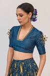 Buy_Ruchi Marodia_Blue Bamboo, Cotton, Organza Embroidery, Zari, Beads, Krishna Kamal Lehenga Set _Online_at_Aza_Fashions