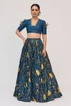 Shop_Ruchi Marodia_Blue Bamboo, Cotton, Organza Embroidery, Zari, Beads, Krishna Kamal Lehenga Set _Online_at_Aza_Fashions