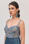 Buy_Ruchi Marodia_Aqua Silk, Cotton, Crinkle Embroidery, Metallic Lotus Bloom Kurta And Salwar Set _Online_at_Aza_Fashions