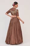 Shop_Ruchi Marodia_Brown Bamboo, Cotton, Organza Zari, Embroidery, Lotus Bloom Lehenga Set _at_Aza_Fashions