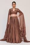 Ruchi Marodia_Brown Bamboo, Cotton, Organza Zari, Embroidery, Lotus Bloom Lehenga Set _at_Aza_Fashions