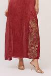 Shop_Ruchi Marodia_Maroon Crinkle, Silk, Cotton, Corset Inspired Kurta And Lotus Bloom Pant Set _Online_at_Aza_Fashions