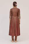 Shop_Ruchi Marodia_Brown Tussar, Organza Embroidery, Metallic Lotus Bloom Anarkali Churidar Set _at_Aza_Fashions