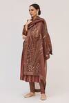 Ruchi Marodia_Brown Tussar, Organza Embroidery, Metallic Lotus Bloom Anarkali Churidar Set _at_Aza_Fashions