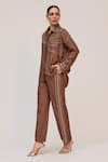 Ruchi Marodia_Brown Bamboo, Cotton Embroidery, Metallic Tree Trunk Shirt And Straight Pant Set _Online_at_Aza_Fashions