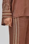 Buy_Ruchi Marodia_Brown Bamboo, Cotton Embroidery, Metallic Tree Trunk Shirt And Straight Pant Set _Online_at_Aza_Fashions