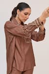 Shop_Ruchi Marodia_Brown Bamboo, Cotton Embroidery, Metallic Tree Trunk Shirt And Straight Pant Set _Online_at_Aza_Fashions