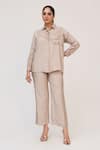 Buy_Ruchi Marodia_Gray Bamboo, Cotton Embroidery Collared Tree Trunk Shirt And Pant Set _at_Aza_Fashions