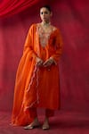 Buy_Shikha Mehta_Orange Chanderi , Organza Embroidery, Sequins, Aashvi Kurta Set _at_Aza_Fashions