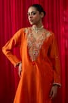 Shikha Mehta_Orange Chanderi , Organza Embroidery, Sequins, Aashvi Kurta Set _Online_at_Aza_Fashions