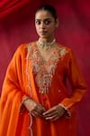 Shop_Shikha Mehta_Orange Chanderi , Organza Embroidery, Sequins, Aashvi Kurta Set _Online_at_Aza_Fashions