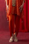 Shikha Mehta_Orange Chanderi , Satin Embroidery, Vama Pronted Kurta And Pant Set _Online_at_Aza_Fashions
