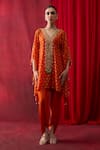 Buy_Shikha Mehta_Orange Chanderi , Satin Embroidery, Vama Pronted Kurta And Pant Set _Online_at_Aza_Fashions