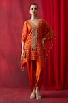 Shop_Shikha Mehta_Orange Chanderi , Satin Embroidery, Vama Pronted Kurta And Pant Set _Online_at_Aza_Fashions
