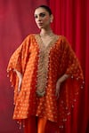 Shikha Mehta_Orange Chanderi , Satin Embroidery, Vama Pronted Kurta And Pant Set _at_Aza_Fashions