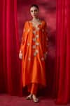 Buy_Shikha Mehta_Orange Chanderi Silk, Cotton Satin Embroidery, Sequins, Kimika Kaftan Set _Online_at_Aza_Fashions