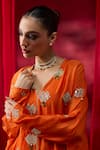 Shikha Mehta_Orange Chanderi Silk, Cotton Satin Embroidery, Sequins, Kimika Kaftan Set _at_Aza_Fashions
