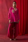 Buy_Shikha Mehta_Pink , Chanderi, Satin Embroidery, Sequins, Ilaa Kurta With Cowl Pant _at_Aza_Fashions