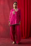 Shikha Mehta_Pink , Chanderi, Satin Embroidery, Sequins, Ilaa Kurta With Cowl Pant _Online_at_Aza_Fashions