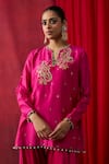 Shop_Shikha Mehta_Pink , Chanderi, Satin Embroidery, Sequins, Ilaa Kurta With Cowl Pant _Online_at_Aza_Fashions