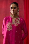 Shikha Mehta_Pink , Chanderi, Satin Embroidery, Sequins, Ilaa Kurta With Cowl Pant _at_Aza_Fashions