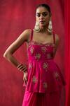 Shikha Mehta_Pink Silk Satin Embroidery, Sequins, Beads Rosie Peplum Top With Skirt _Online_at_Aza_Fashions