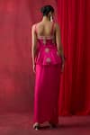 Shop_Shikha Mehta_Pink Silk Satin Embroidery, Sequins, Beads Rosie Peplum Top With Skirt _at_Aza_Fashions