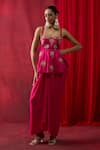 Buy_Shikha Mehta_Pink Silk Satin Embroidery, Sequins, Beads Rosie Peplum Top With Skirt _at_Aza_Fashions