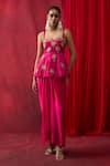 Shop_Shikha Mehta_Pink Silk Satin Embroidery, Sequins, Beads Rosie Peplum Top With Skirt _Online_at_Aza_Fashions