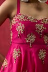 Buy_Shikha Mehta_Pink Silk Satin Embroidery, Sequins, Beads Rosie Peplum Top With Skirt 