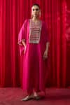 Buy_Shikha Mehta_Pink Sequins, Pearls, Tassels V-neck Noshini Embroidered Kaftan Set _Online_at_Aza_Fashions
