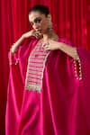 Shop_Shikha Mehta_Pink Sequins, Pearls, Tassels V-neck Noshini Embroidered Kaftan Set _Online_at_Aza_Fashions