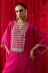 Shikha Mehta_Pink Sequins, Pearls, Tassels V-neck Noshini Embroidered Kaftan Set _at_Aza_Fashions