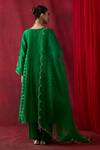 Shop_Shikha Mehta_Green Cotton, , Organza Embroidery, Piping, Tassels Mahira Kurta Set _at_Aza_Fashions