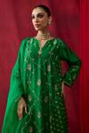 Shop_Shikha Mehta_Green Cotton, , Organza Embroidery, Piping, Tassels Mahira Kurta Set _Online_at_Aza_Fashions