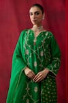 Shikha Mehta_Green Cotton, , Organza Embroidery, Piping, Tassels Mahira Kurta Set _at_Aza_Fashions