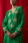 Shikha Mehta_Green Chanderi , Satin Embroidery, Sequins, Amelia Kurta And Pant Set _Online_at_Aza_Fashions