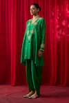 Buy_Shikha Mehta_Green Chanderi , Satin Embroidery, Sequins, Amelia Kurta And Pant Set _Online_at_Aza_Fashions
