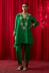 Buy_Shikha Mehta_Green Chanderi , Satin Embroidery, Sequins, Amelia Kurta And Pant Set _at_Aza_Fashions