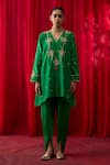Shop_Shikha Mehta_Green Chanderi , Satin Embroidery, Sequins, Amelia Kurta And Pant Set _Online_at_Aza_Fashions