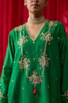 Shikha Mehta_Green Chanderi , Satin Embroidery, Sequins, Amelia Kurta And Pant Set _at_Aza_Fashions