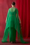 Shop_Shikha Mehta_Green Chanderi , Satin Pearls, Beads, Embroidery Zuma Cape Skirt Set _at_Aza_Fashions