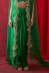 Shikha Mehta_Green Chanderi , Satin Pearls, Beads, Embroidery Zuma Cape Skirt Set _at_Aza_Fashions