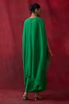 Shop_Shikha Mehta_Green Silk Satin Split V-neck Grisha Embroidered Cape Top With Skirt _at_Aza_Fashions