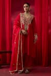 Buy_Shikha Mehta_Red , Chanderi, Organza Embroidery, Sequins, Zari Kiara Kurta Set _Online_at_Aza_Fashions